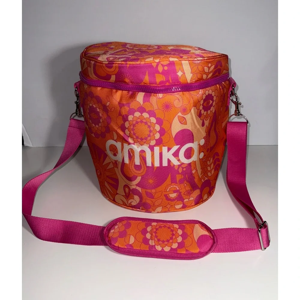 Amika Signature Print Insulated‎ Cooler Bag Pink Orange Floral Thermal Tote NEW